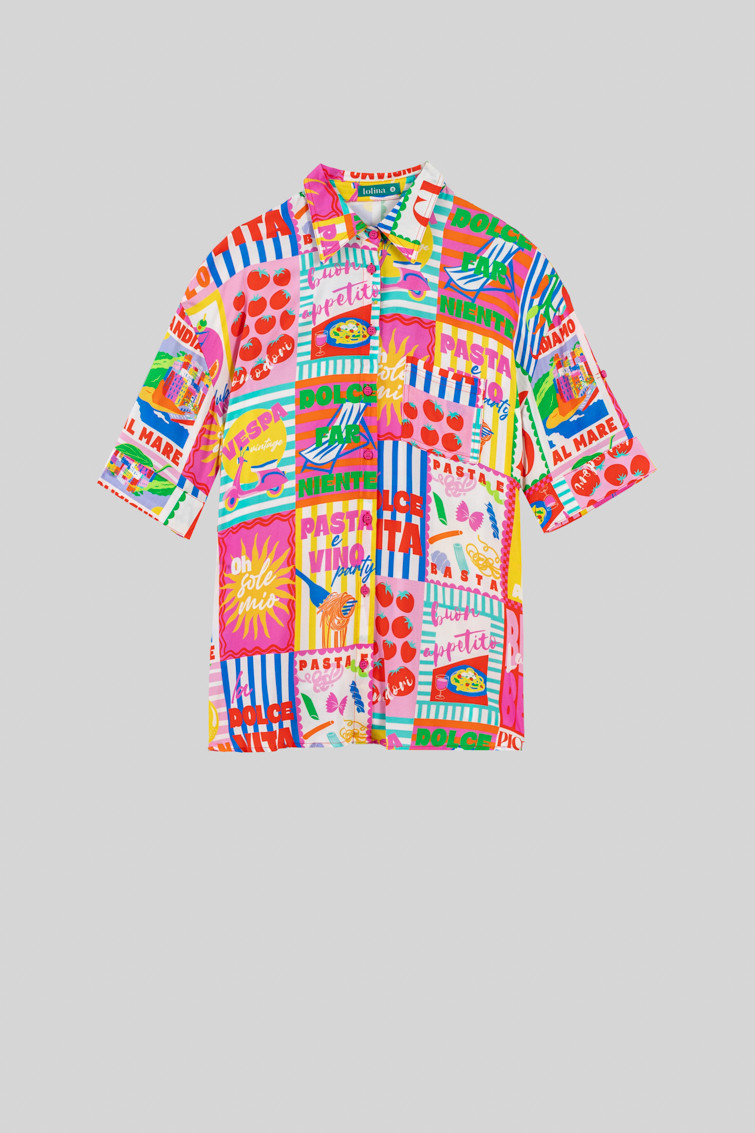 Camisa safari de estampado collage italiano - Dolce Far Niente Lolina - Imagen 9