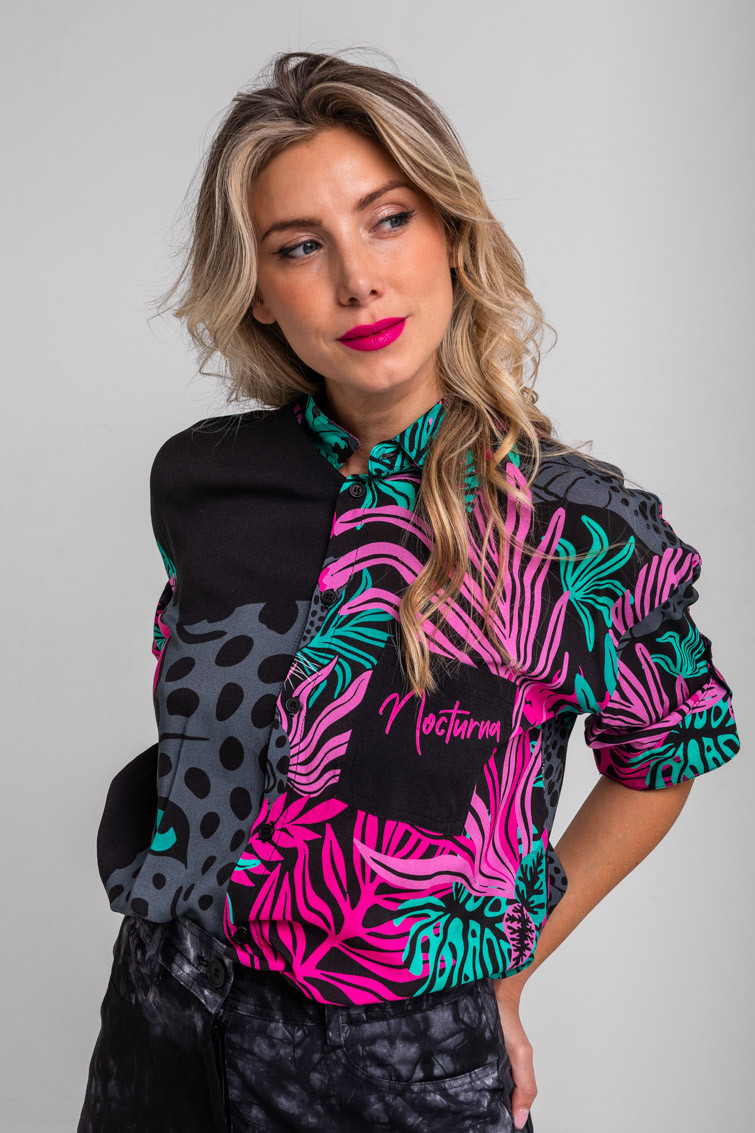Camisa safari de hojas y panteras - Nocturna Lolina