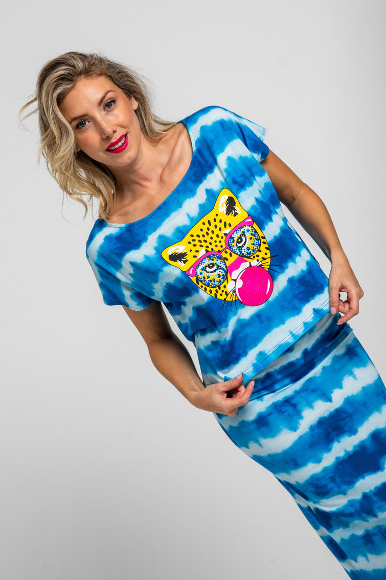 Camiseta sin mangas tie dye azul y pantera - Pool party Lolina