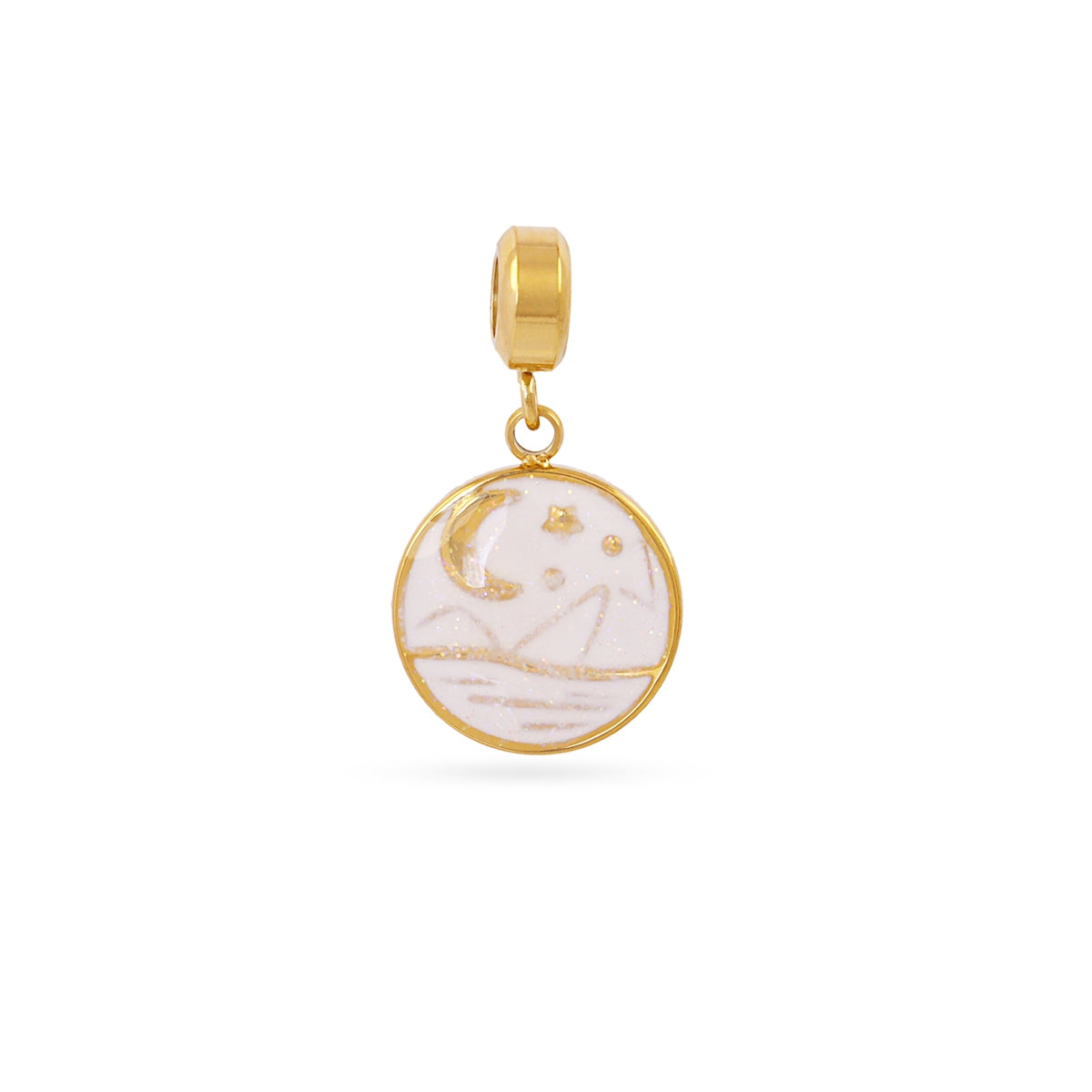 Charm Medalla Atardecer en Dorado, bisutería de acero de la colección Charms — Tiendas Via Vai Estepona