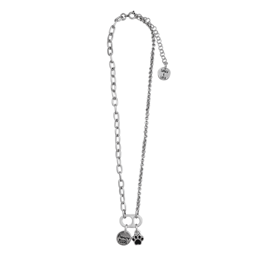 Colgante corto plata huella mascota chapa amor peludo negro