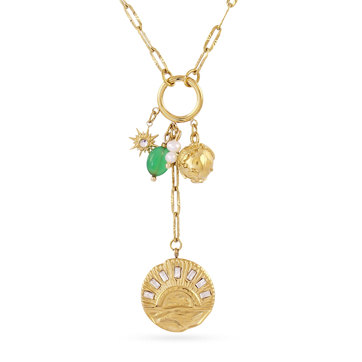 Collar Astros Amanecer Verde en Dorado, bisutería de acero de la colección Astros — Tiendas Via Vai Estepona