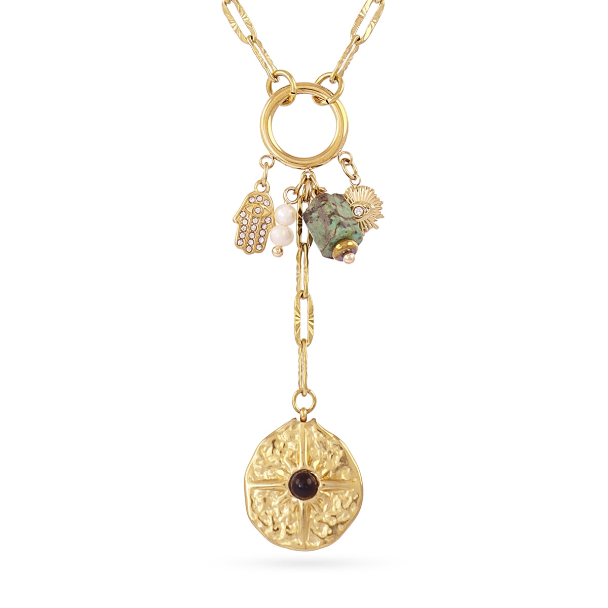 Collar Astros Amuleto Medallón en Dorado, bisutería de acero de la colección Astros — Tiendas Via Vai Estepona