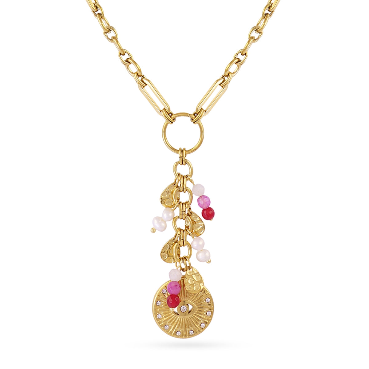 Collar Astros Cadena Ojo Simbólico en Rojo, bisutería de acero de la colección Astros — Tiendas Via Vai Estepona