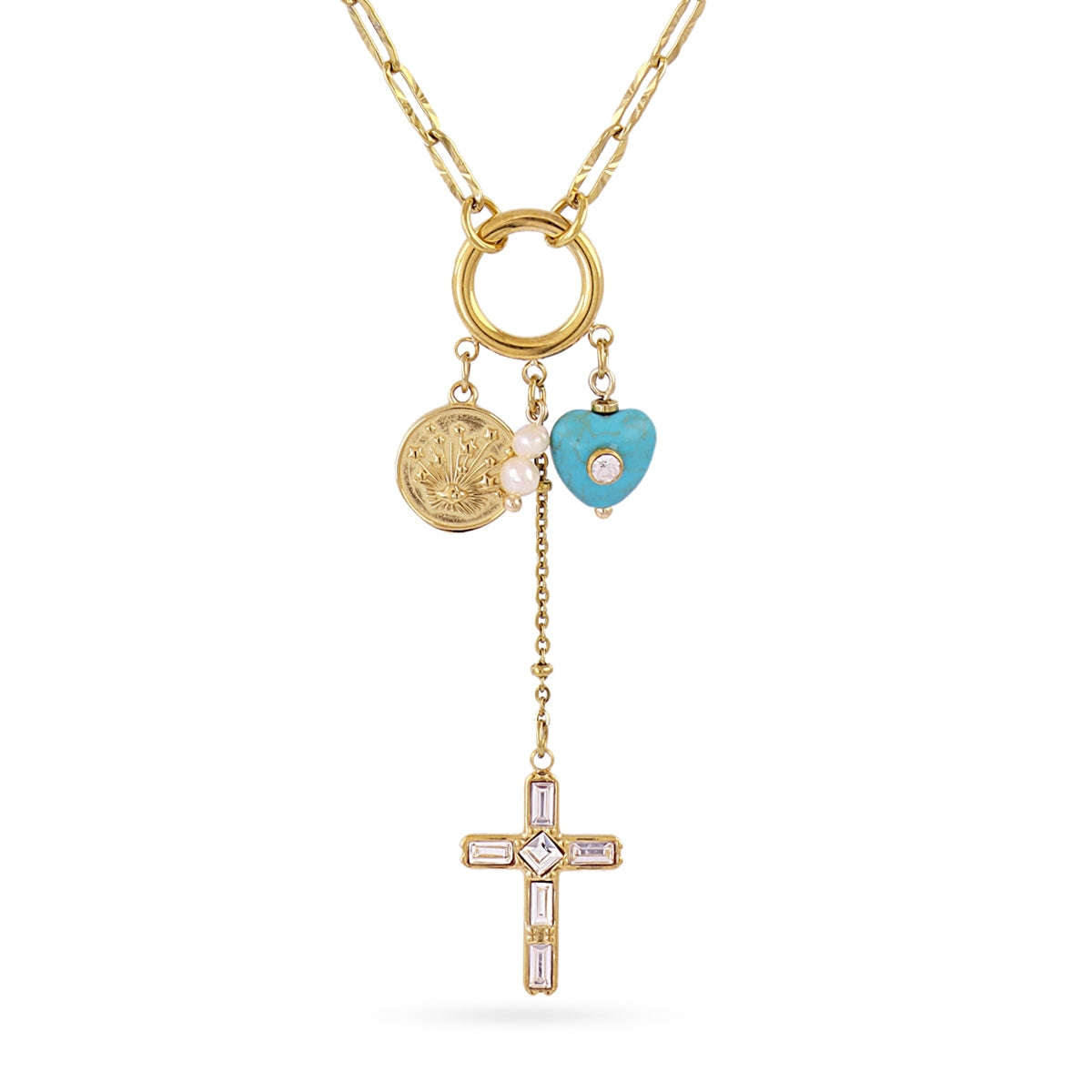 Collar Astros Cruz Celeste en Dorado, bisutería de acero de la colección Astros — Tiendas Via Vai Estepona