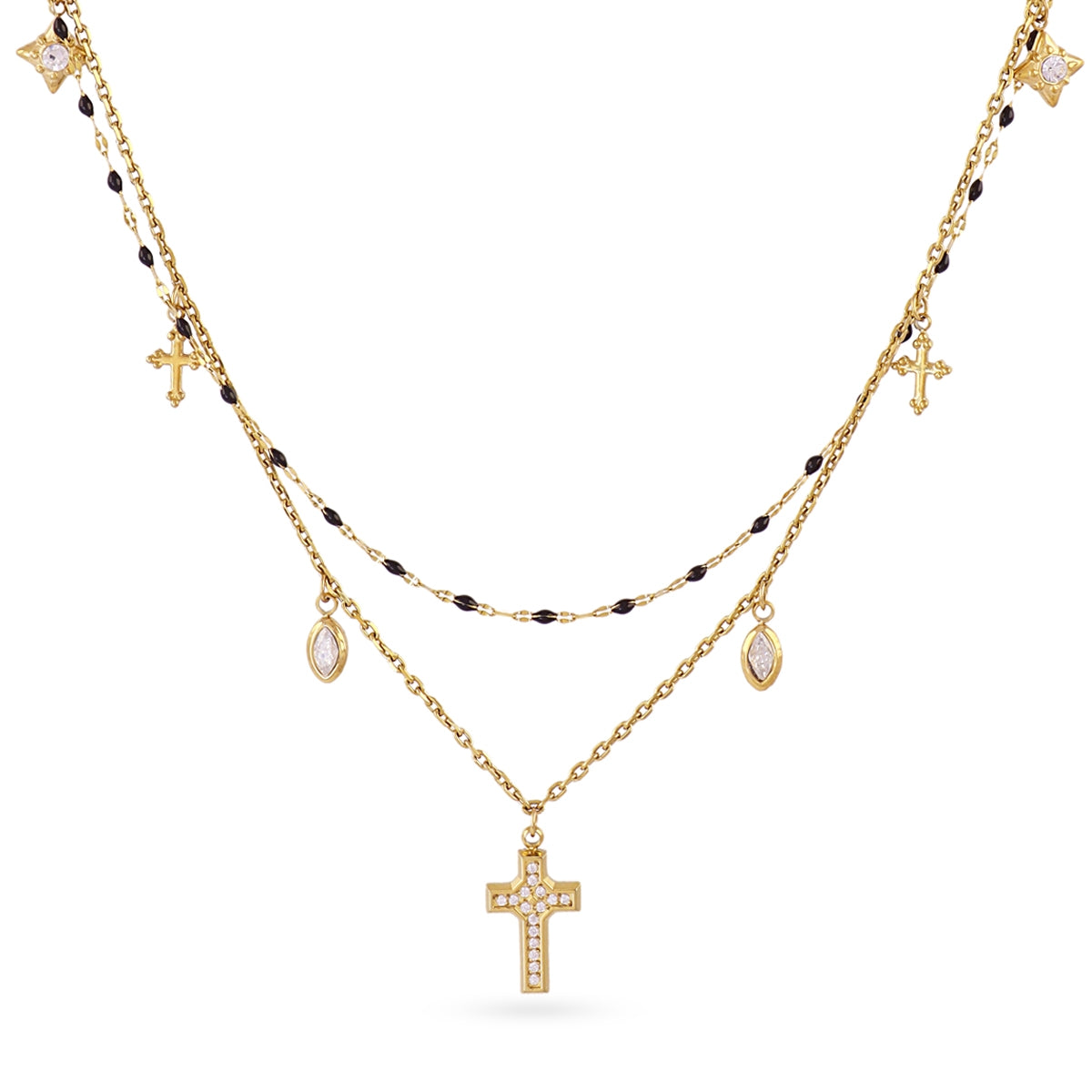 Collar Astros Cruz Nocturna en Dorado, bisutería de acero de la colección Astros — Tiendas Via Vai Estepona