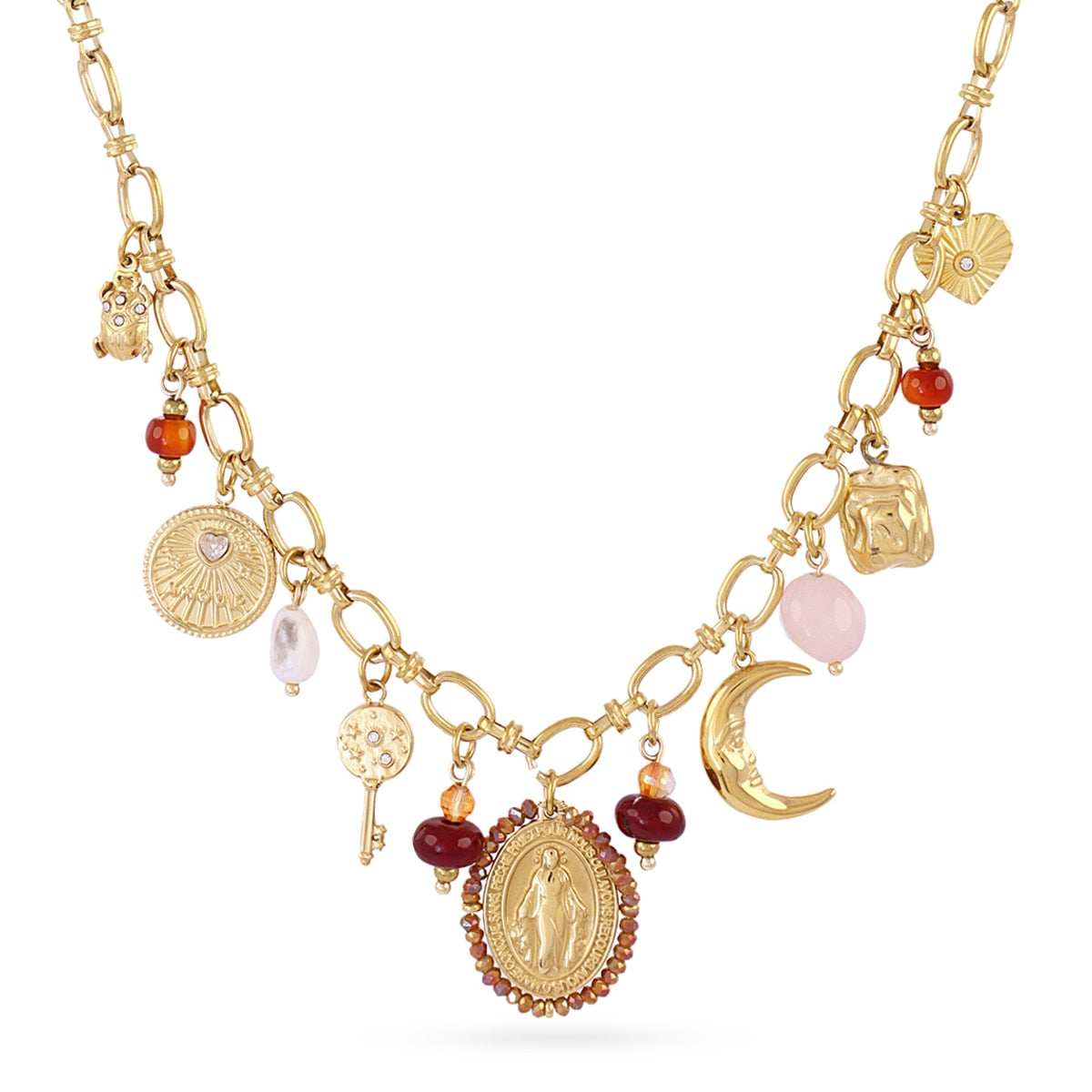 Collar Astros Devoción Granate en Dorado, bisutería de acero de la colección Astros — Tiendas Via Vai Estepona