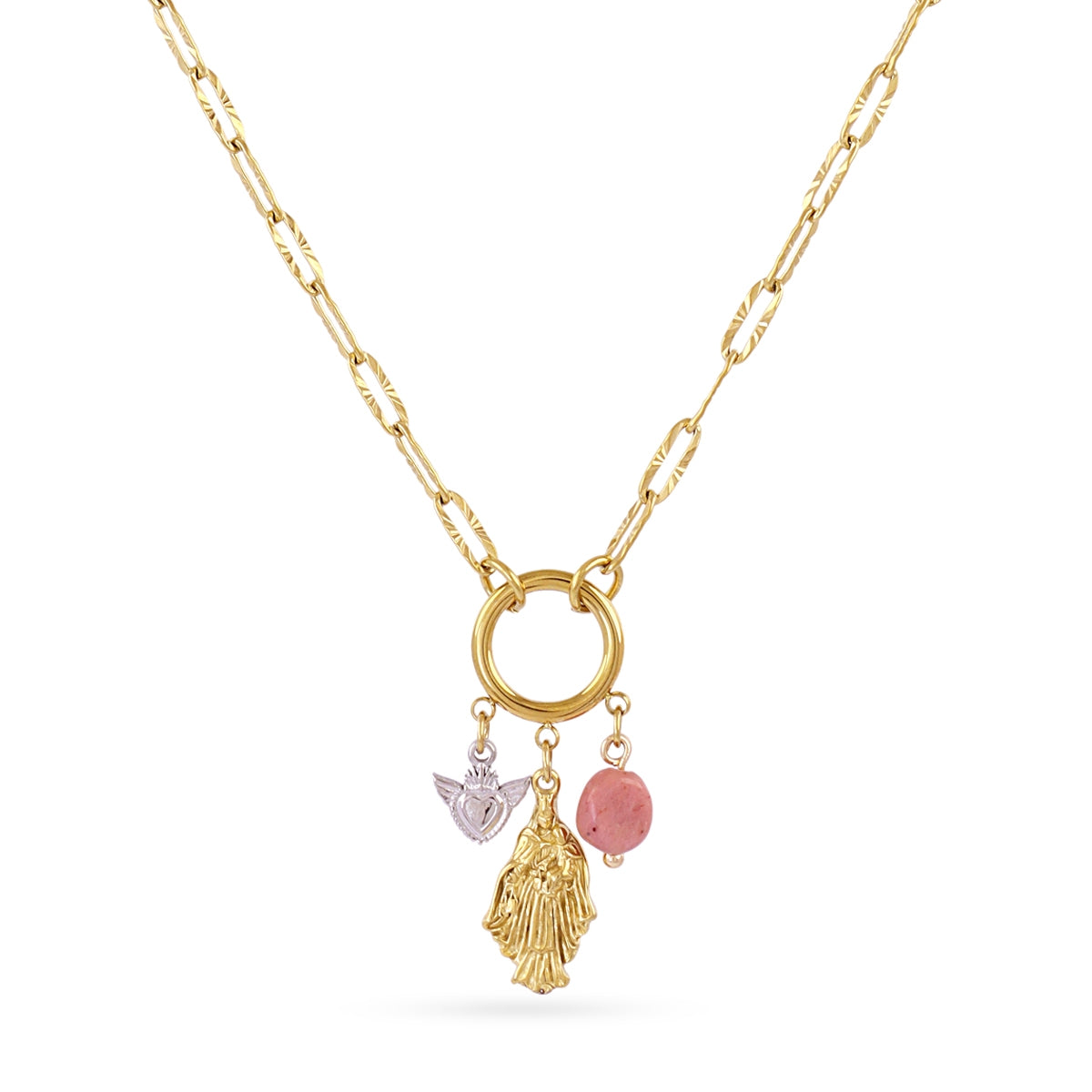 Collar Astros Devoción Rosa en Dorado, bisutería de acero de la colección Astros — Tiendas Via Vai Estepona