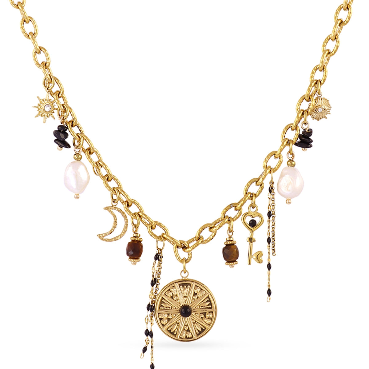 Collar Astros Eclipse Nocturno en Dorado, bisutería de acero de la colección Astros — Tiendas Via Vai Estepona