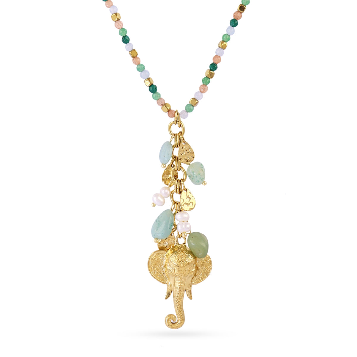 Collar Astros Multicolor Elefante en Verde, bisutería de acero de la colección Astros — Tiendas Via Vai Estepona