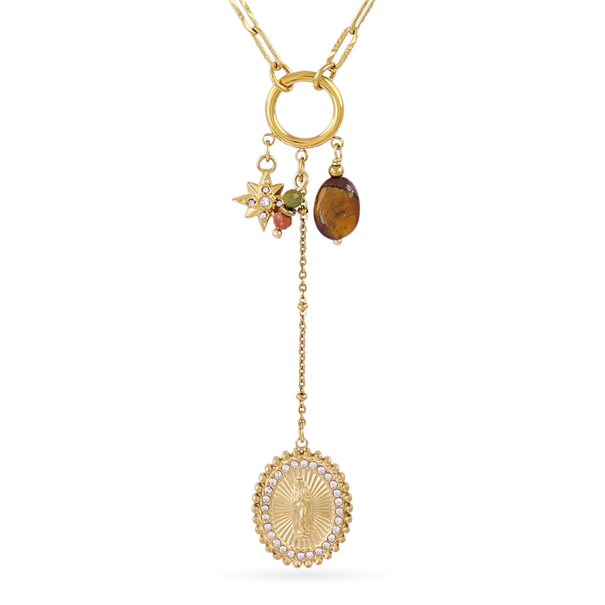 Collar Astros Virgen Ámbar en Dorado, bisutería de acero de la colección Astros — Tiendas Via Vai Estepona