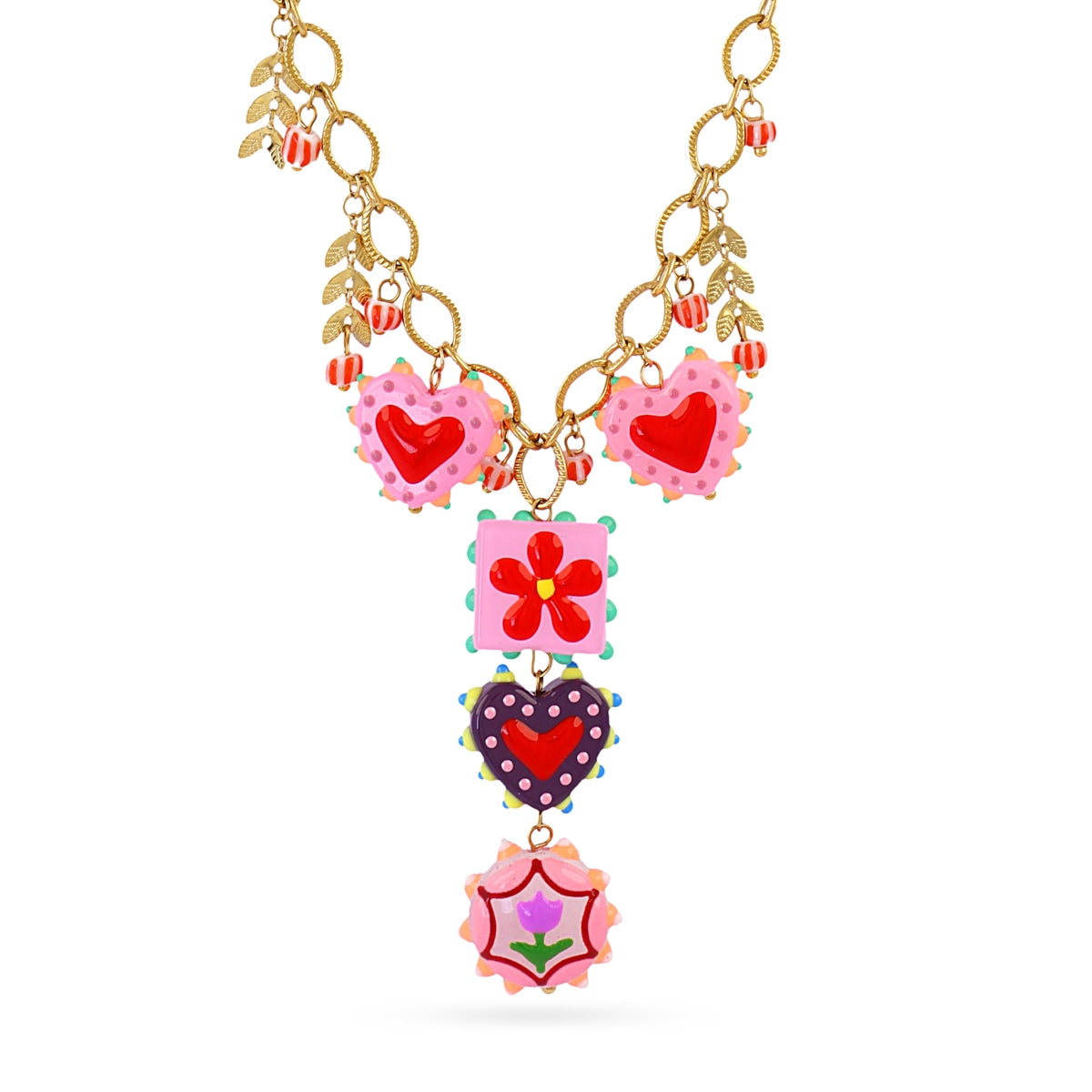 Collar Corbatero Trencadis Charms en Dorado, bisutería de acero de la colección Tide — Tiendas Via Vai Estepona