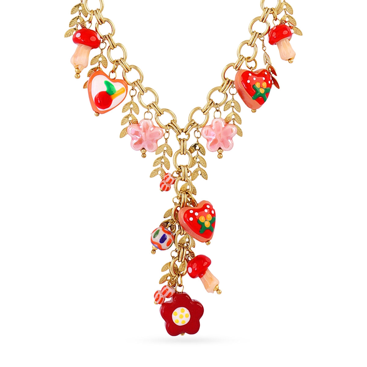 Collar Corbatero Trencadis Charms Rojos en Dorado, bisutería de acero de la colección Tide — Tiendas Via Vai Estepona