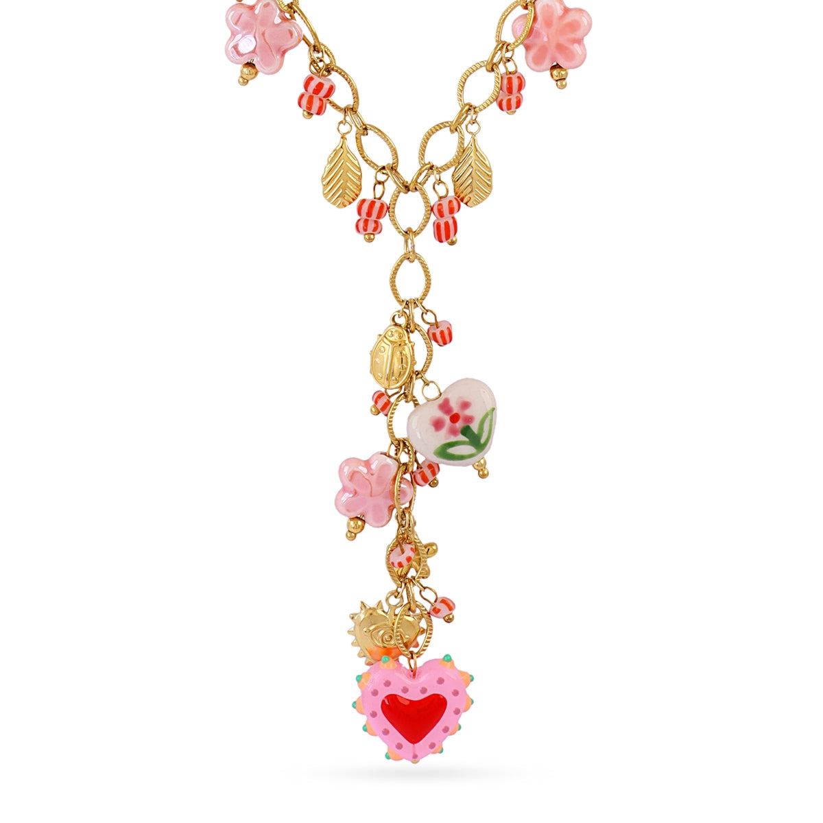 Collar Corbatero Trencadis Charms Rosa en Dorado, bisutería de acero de la colección Tide — Tiendas Via Vai Estepona