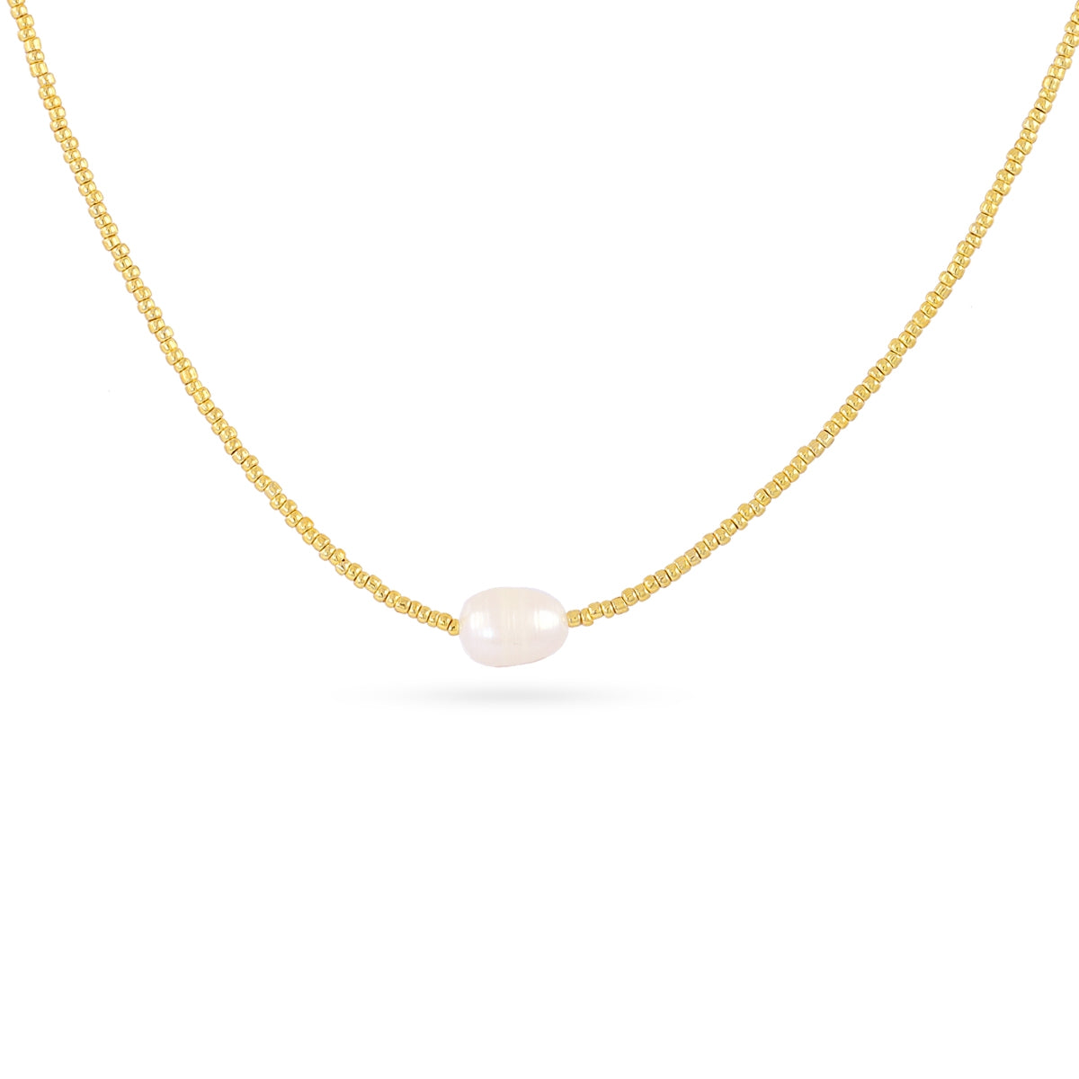 Collar de Cadena con Perla en Dorado, bisutería de acero de la colección Essentials — Tiendas Via Vai Estepona