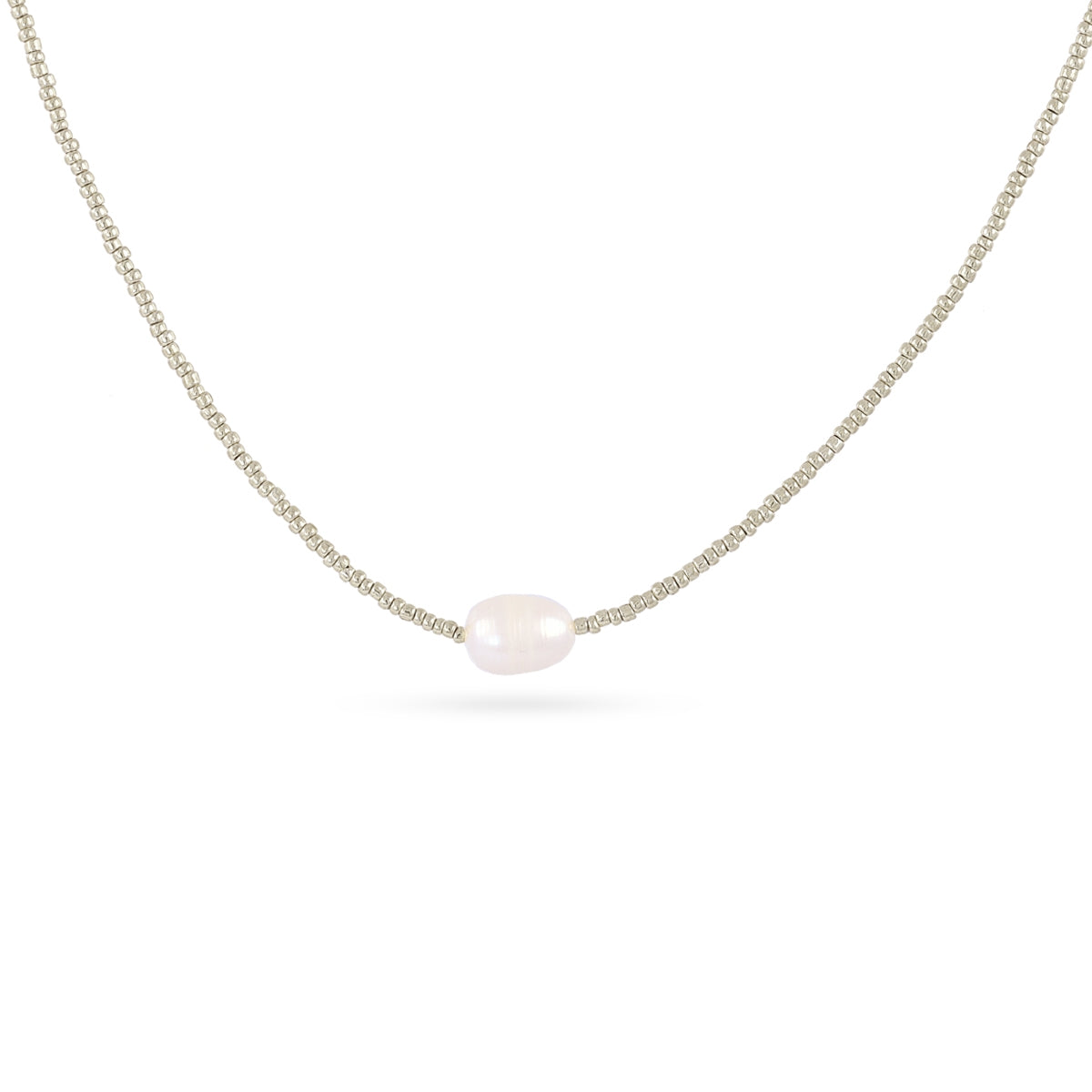 Collar de Cadena con Perla en Plateado, bisutería de acero de la colección Essentials — Tiendas Via Vai Estepona
