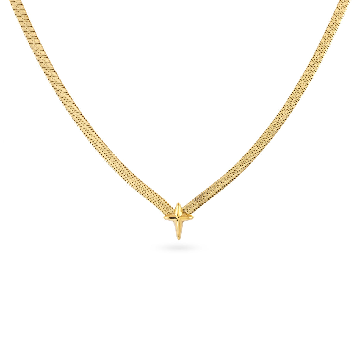 Collar Essentials Cadena Plana Punta en Dorado, bisutería de acero de la colección Essentials — Tiendas Via Vai Estepona