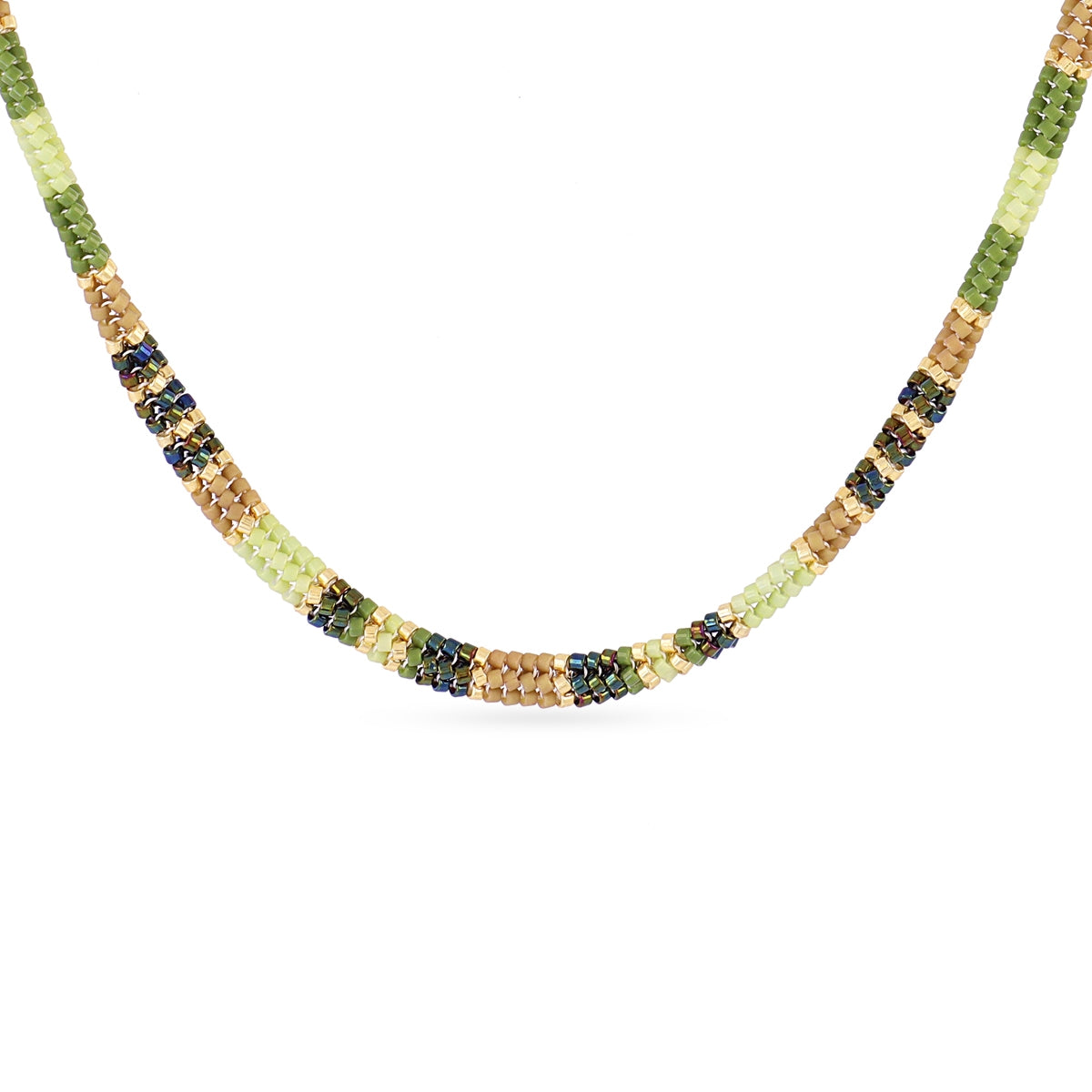 Collar Extensible Miyuki Geométrico Multicolor en Verde, bisutería de acero de la colección Sand Dust — Tiendas Via Vai Estepona
