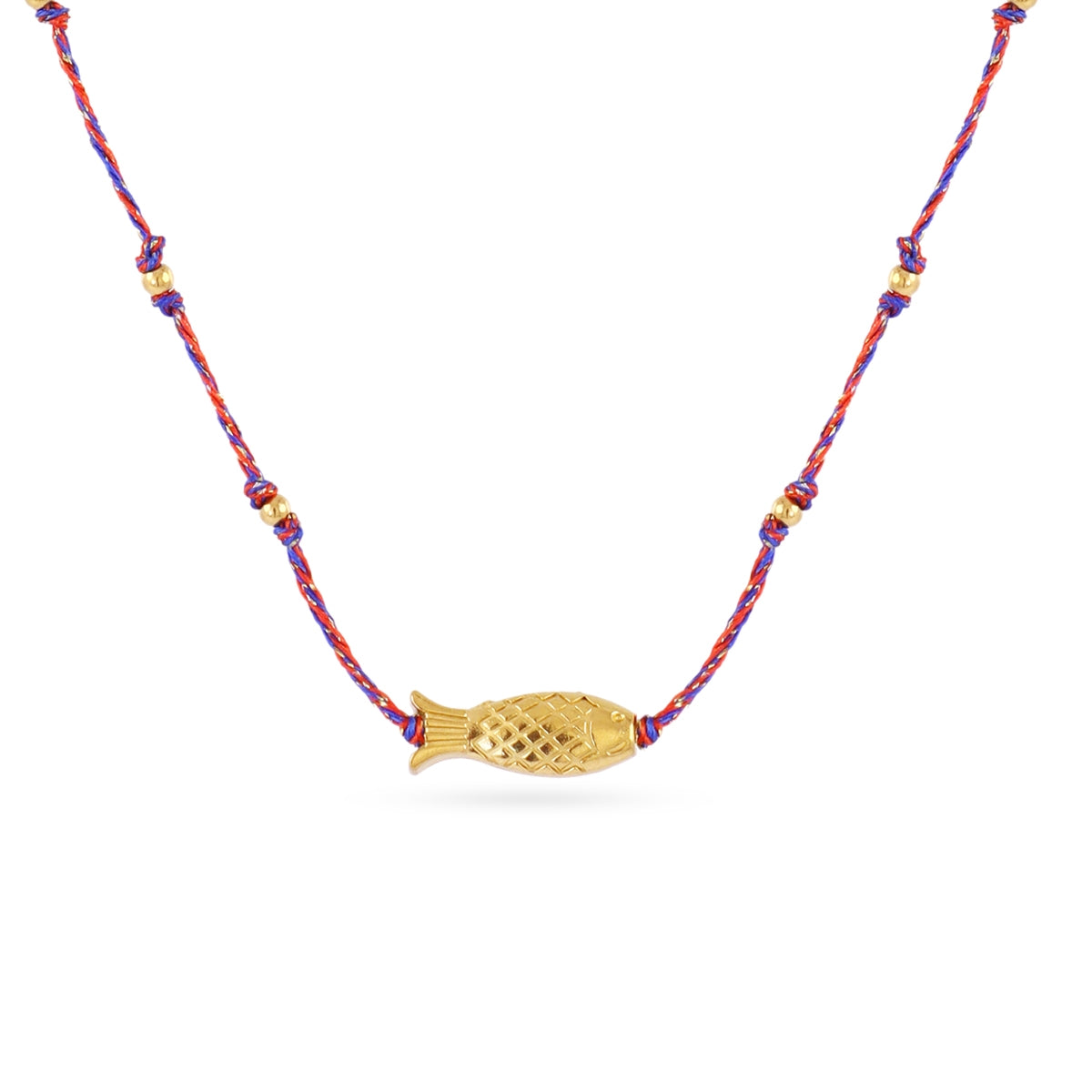 Collar Fino Spirit Hilo Multicolor Pez Dorado en Rojo, bisutería de acero de la colección Sand Dust — Tiendas Via Vai Estepona
