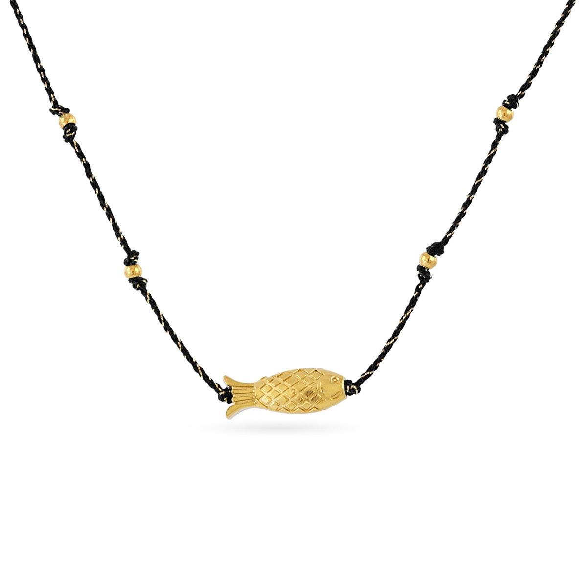 Collar Fino Spirit Hilo Multicolor Pez Dorado en Negro, bisutería de acero de la colección Sand Dust — Tiendas Via Vai Estepona