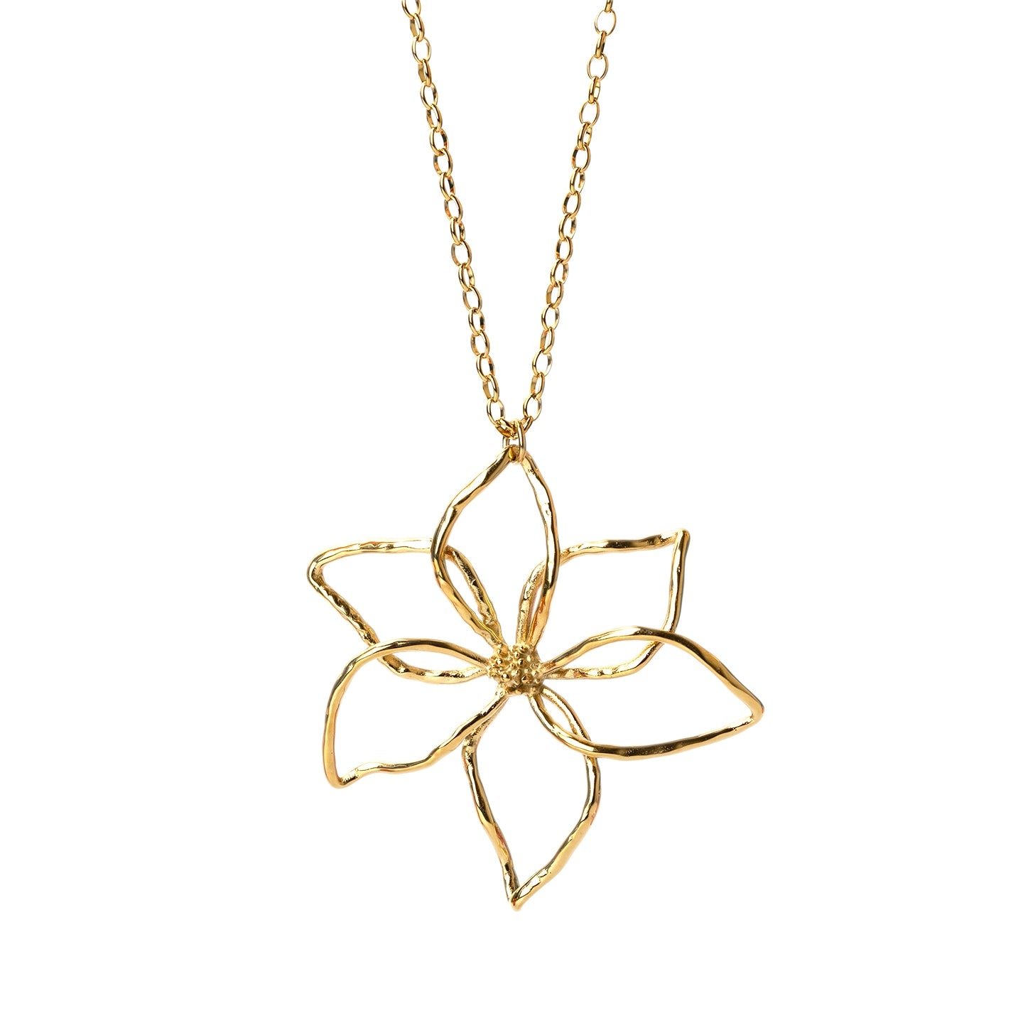 Collar Largo Essentials Flor Abierta en Dorado, bisutería de acero de la colección Essentials — Tiendas Via Vai Estepona