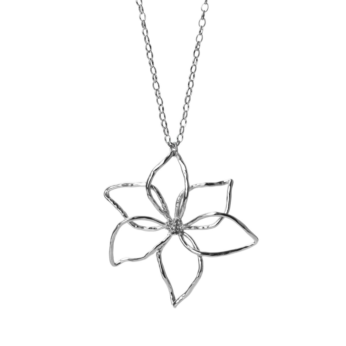 Collar Largo Essentials Flor Abierta en Plateado, bisutería de acero de la colección Essentials — Tiendas Via Vai Estepona