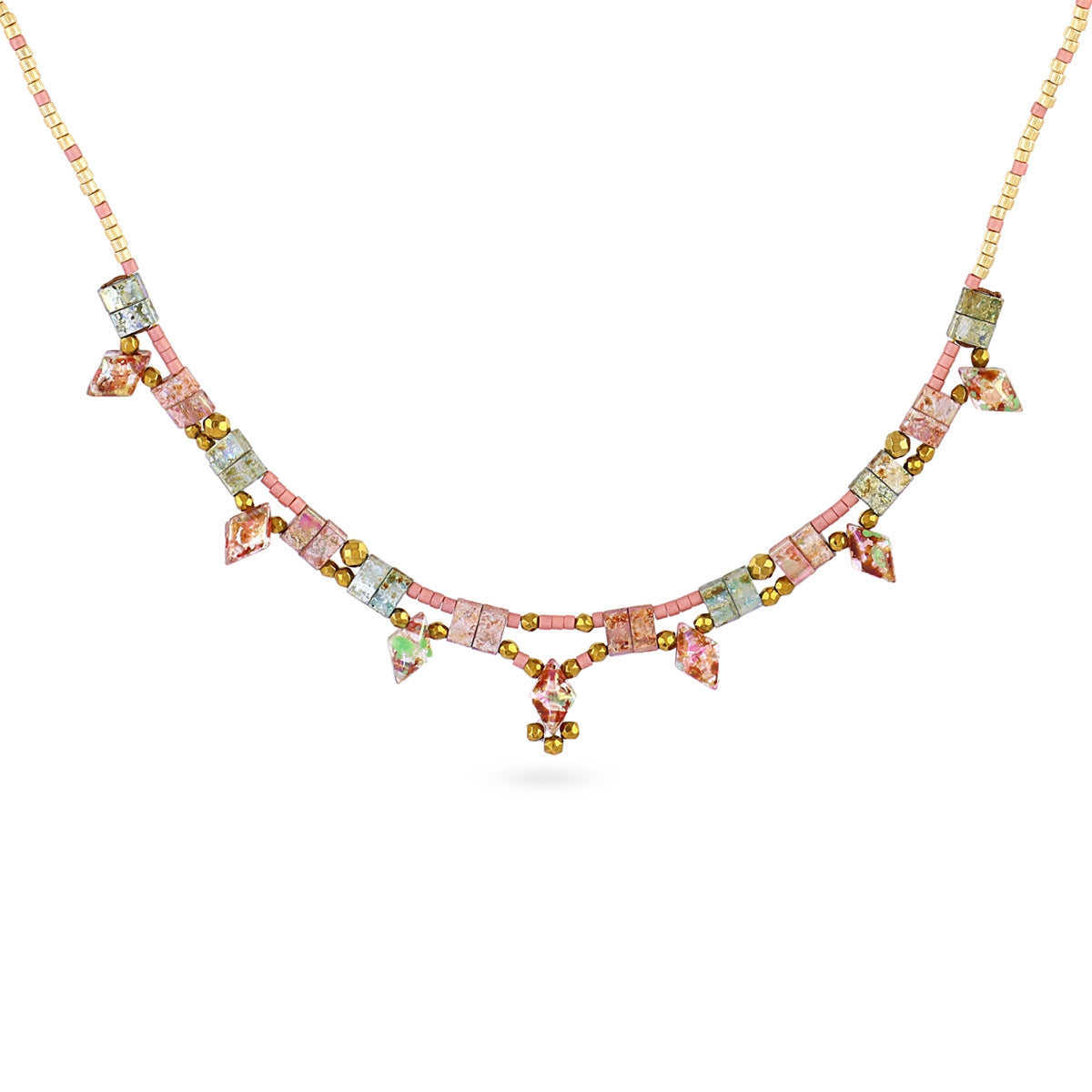 Collar Miyuki Multicolor Geométrico en Rosa, bisutería de acero de la colección Sand Dust — Tiendas Via Vai Estepona