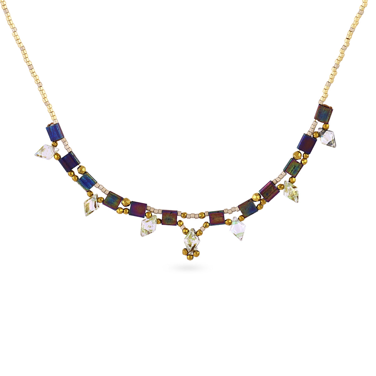 Collar Miyuki Multicolor Geométrico en Café, bisutería de acero de la colección Sand Dust — Tiendas Via Vai Estepona
