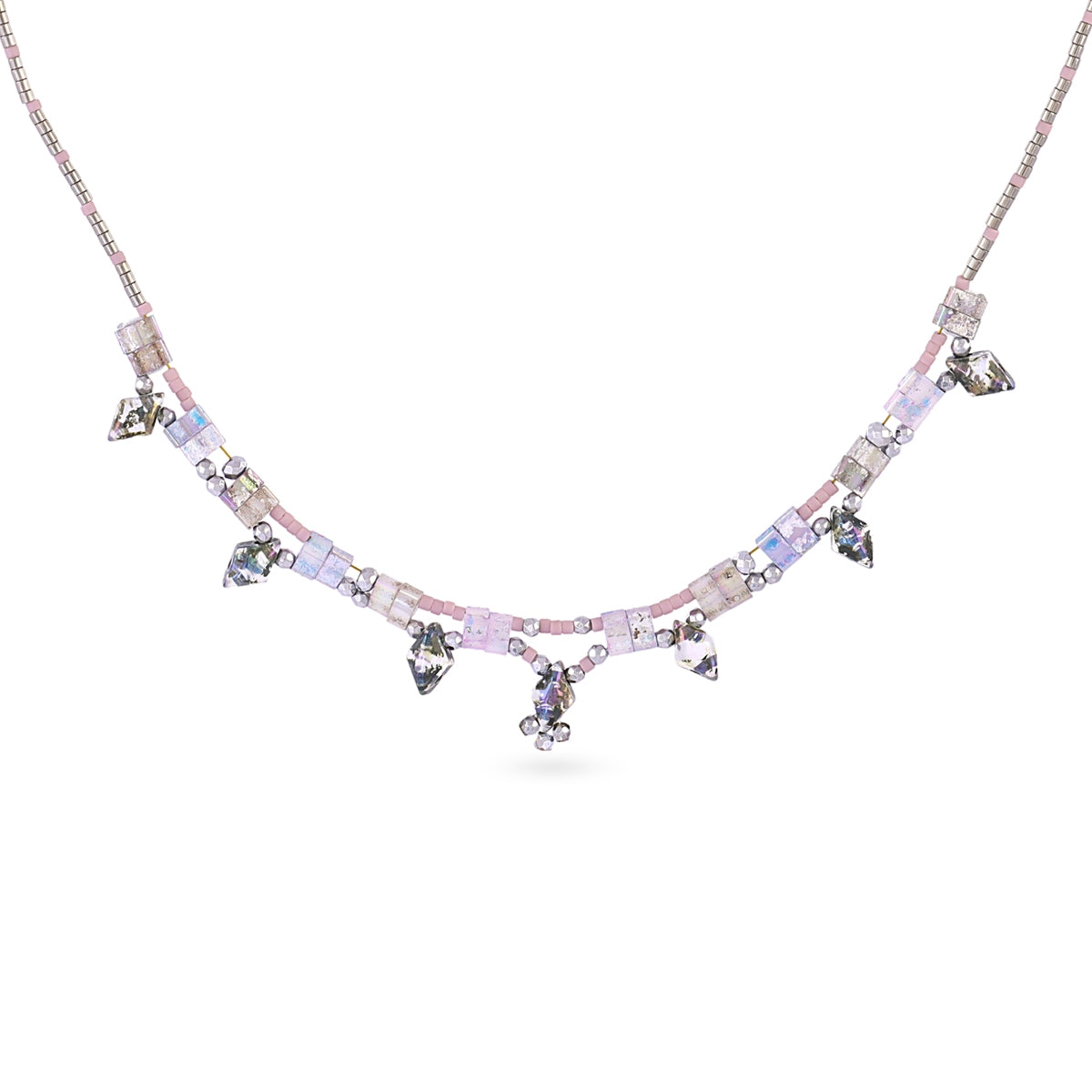 Collar Miyuki Multicolor Geométrico en Gris, bisutería de acero de la colección Sand Dust — Tiendas Via Vai Estepona