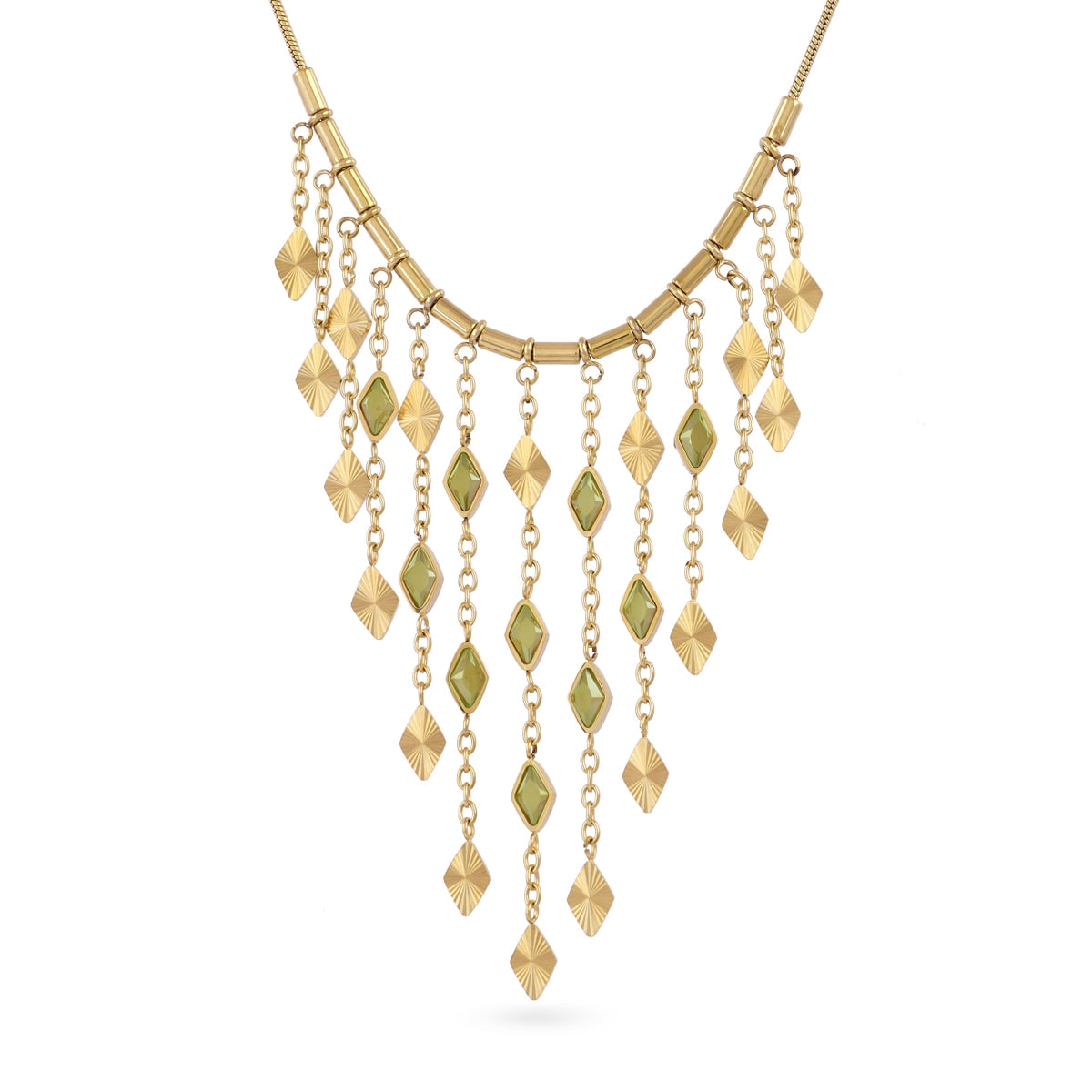 Collar Prisma Cortina Piedra en Verde, bisutería de acero de la colección Sunflowers — Tiendas Via Vai Estepona