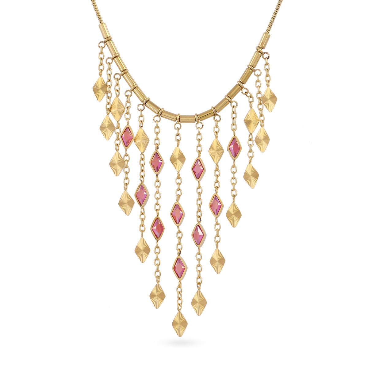 Collar Prisma Cortina Piedra en Rosa, bisutería de acero de la colección Sunflowers — Tiendas Via Vai Estepona