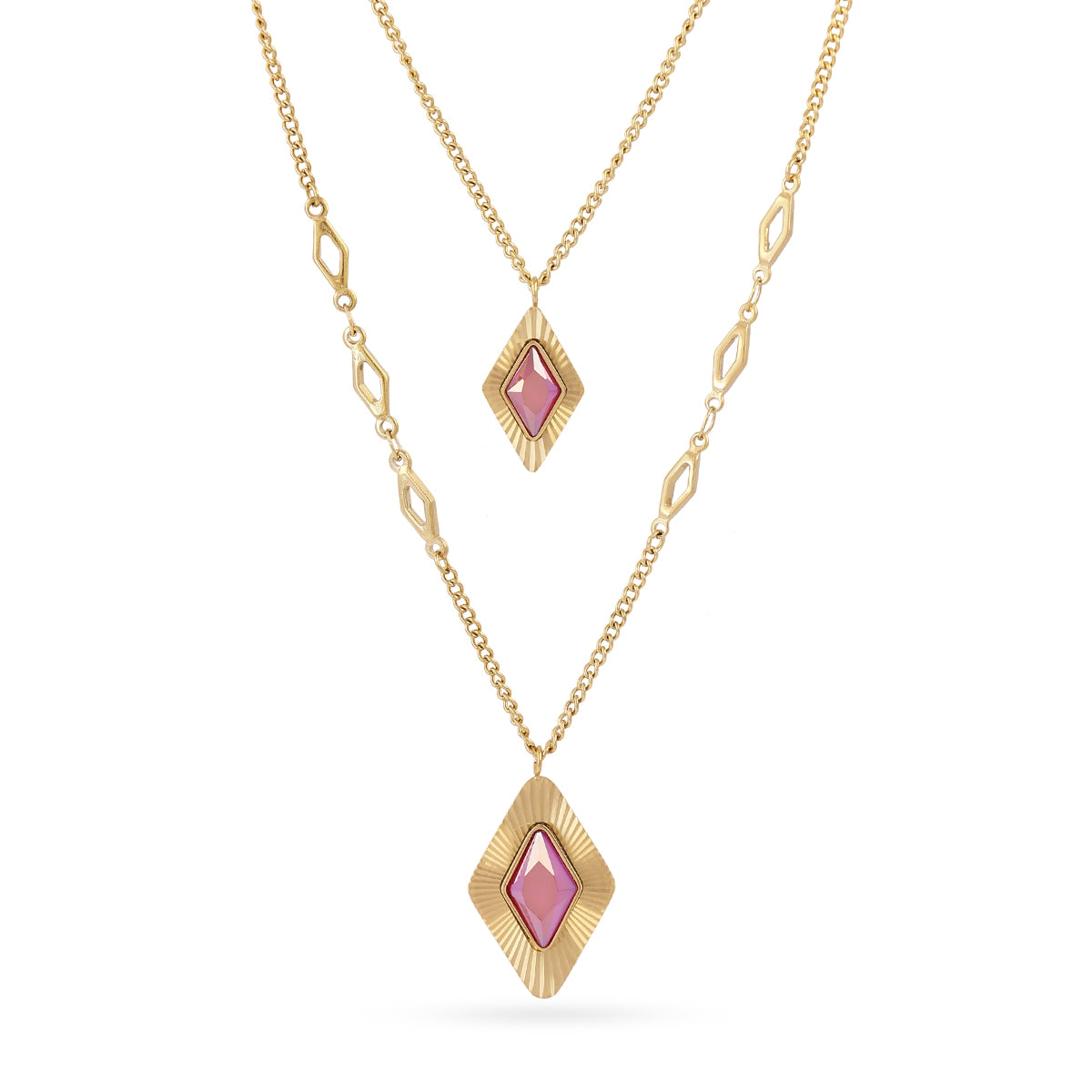 Collar Prisma Doble Cadena Rombo en Rosa, bisutería de acero de la colección Sunflowers — Tiendas Via Vai Estepona