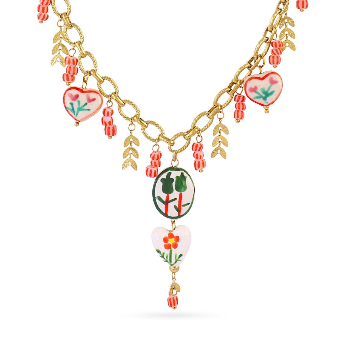 Collar Trencadis Cadena Flores Multicolor en Dorado, bisutería de acero de la colección Tide — Tiendas Via Vai Estepona