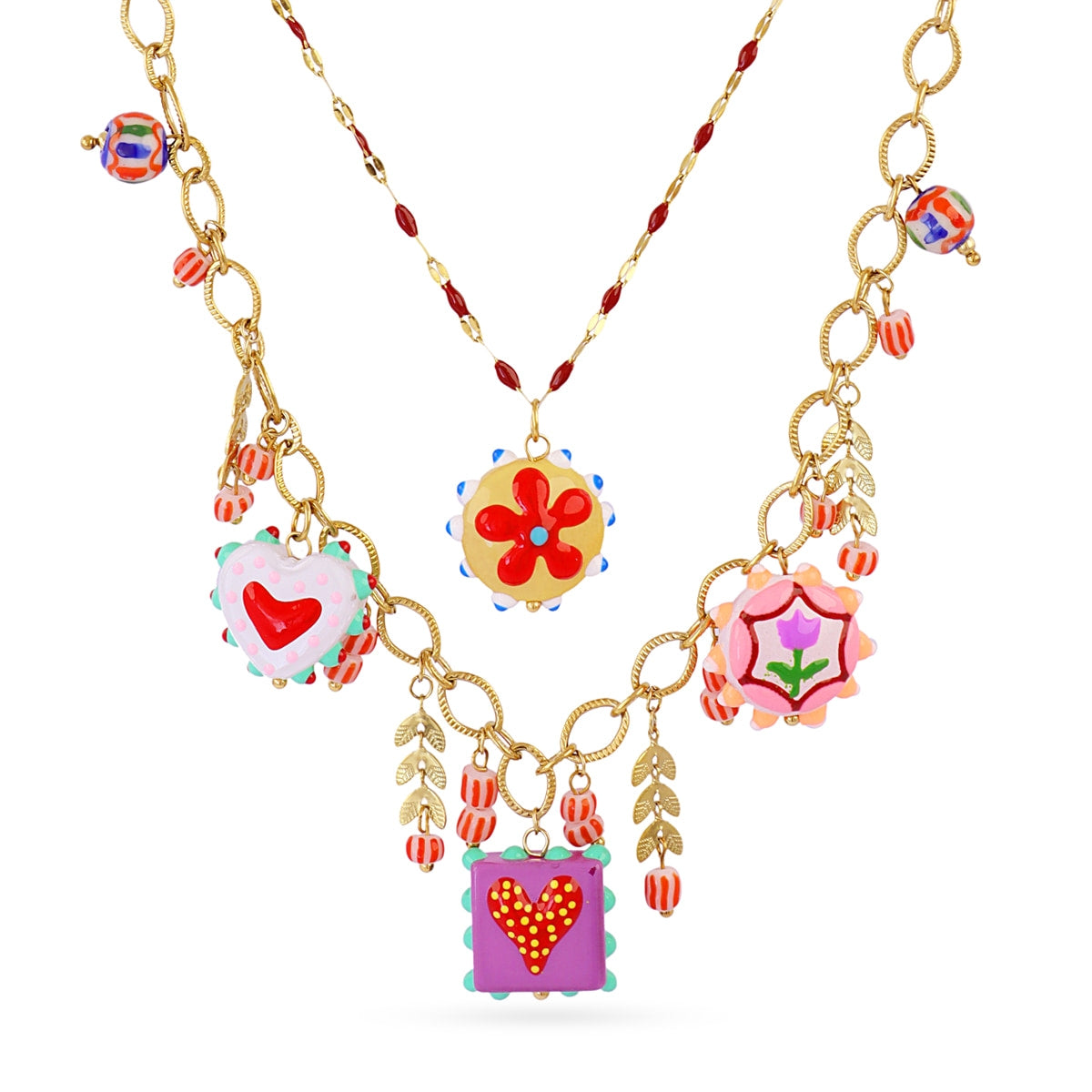 Collar Trencadis Doble Dorado Multicolor en Dorado, bisutería de acero de la colección Tide — Tiendas Via Vai Estepona