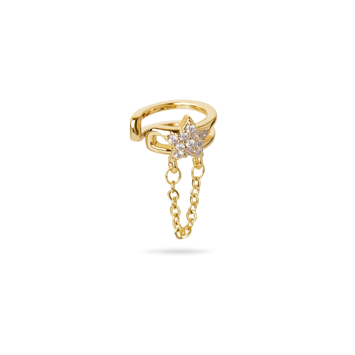 Piercing Ear Cuff Cadena Brillante en Dorado, bisutería de acero de la colección Piercings — Tiendas Via Vai Estepona