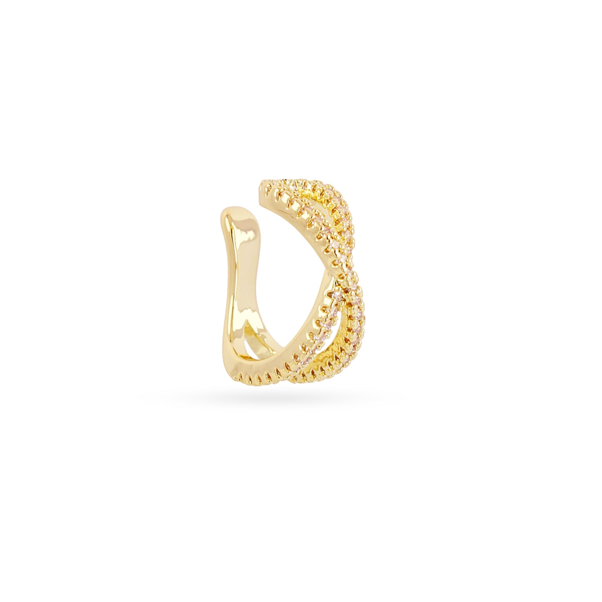 Pendientes Ear Cuff Circonitas Cruzadas en Dorado, bisutería de acero de la colección Piercings — Tiendas Via Vai Estepona