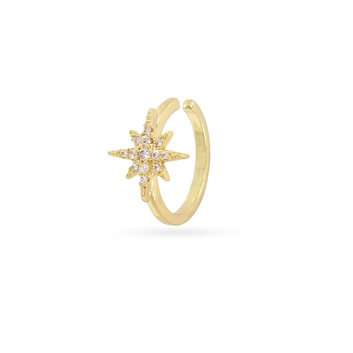 Pendientes Ear Cuff Estrella Circonitas en Dorado, bisutería de acero de la colección Piercings — Tiendas Via Vai Estepona