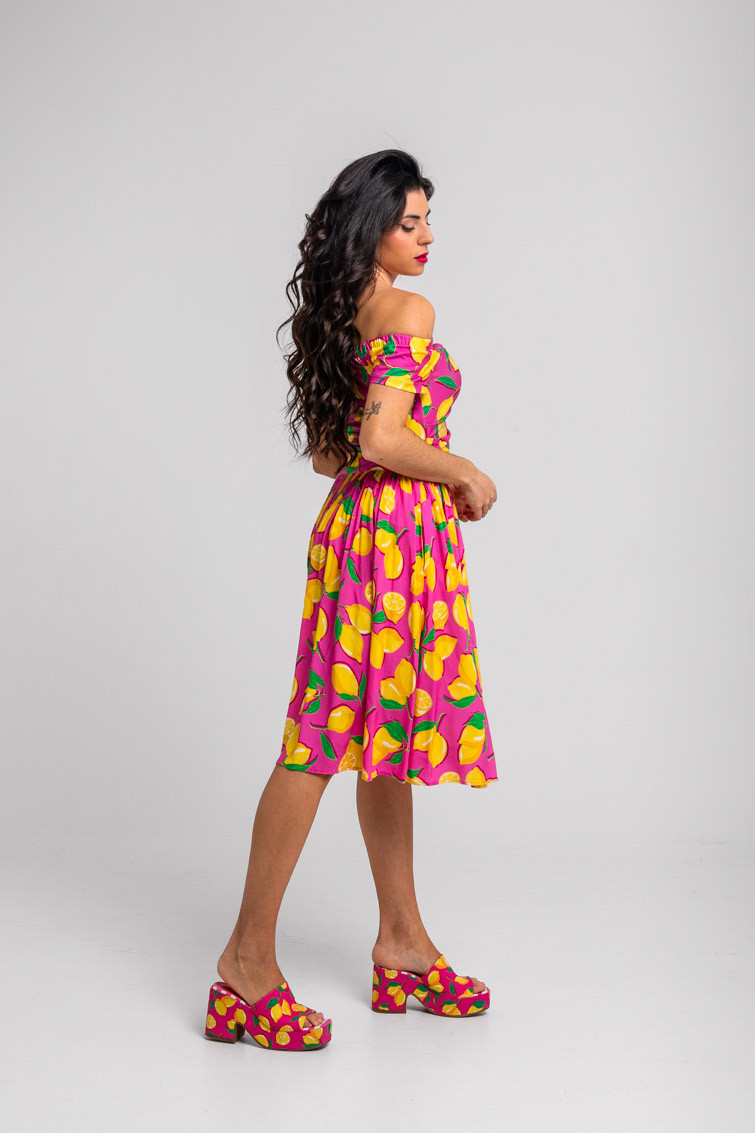 Falda midi de tablas rosa de limones - Limoncello Lolina - Imagen 3