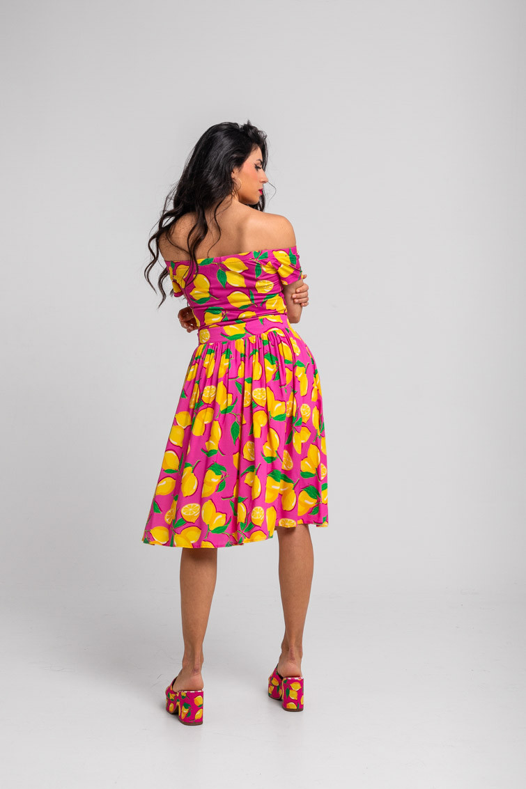 Falda midi de tablas rosa de limones - Limoncello Lolina - Imagen 4