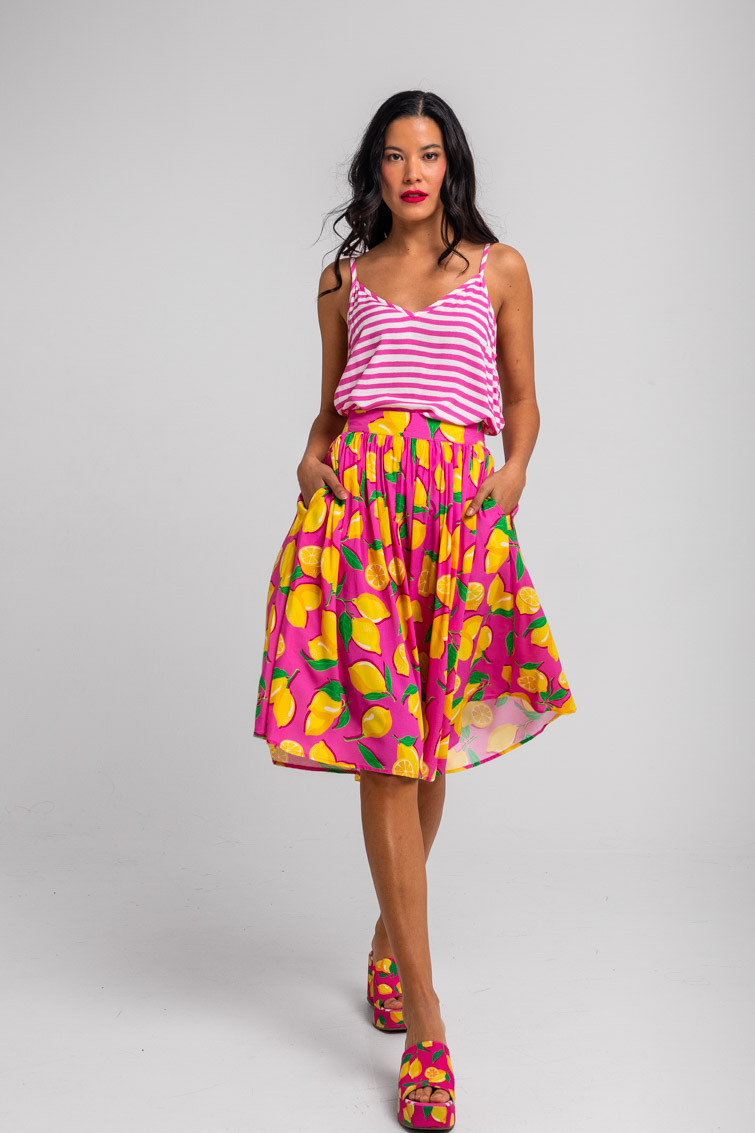 Falda midi de tablas rosa de limones - Limoncello Lolina - Imagen 5