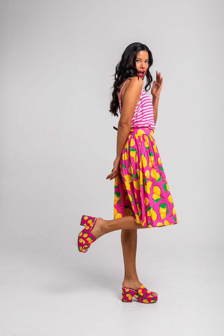 Falda midi de tablas rosa de limones - Limoncello Lolina - Imagen 6