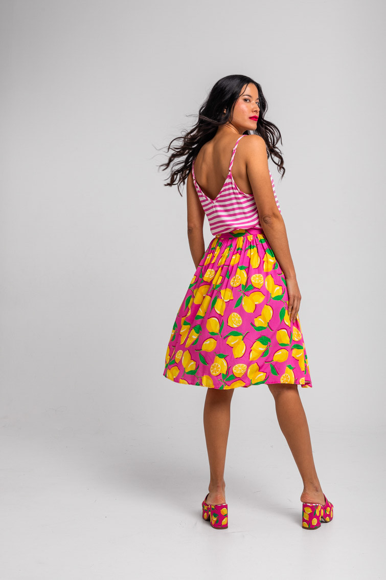 Falda midi de tablas rosa de limones - Limoncello Lolina - Imagen 7