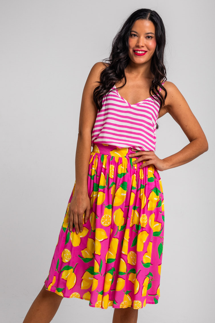 Falda midi de tablas rosa de limones - Limoncello Lolina - Imagen 8
