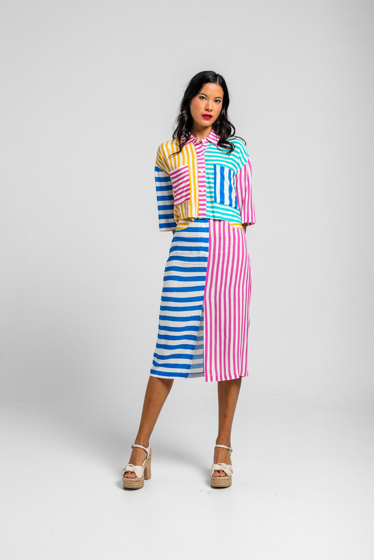 Falda Midi Jeans de rayas combinadas - Dolce vita Lolina