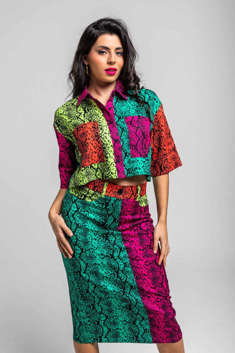 Falda Midi Jeans Serpientes mix animal print - Snake Lolina