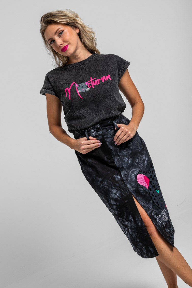 Falda Midi Jeans tie dye con pantera - Nocturna Lolina