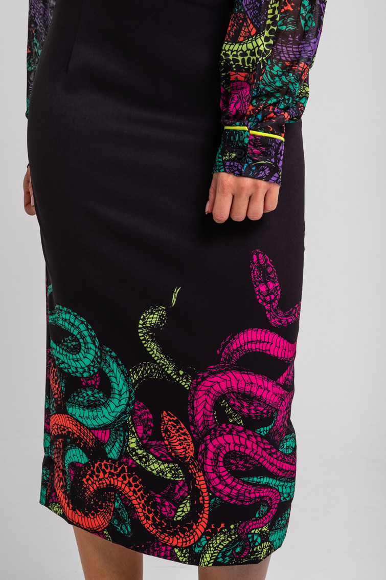 Falda tubo cremallera espalda negra y serpientes - Veneno Lolina