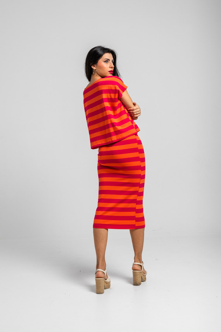 Falda tubo midi elástica de rayas rosas y naranjas - Dolce Far Niente Lolina - Imagen 3