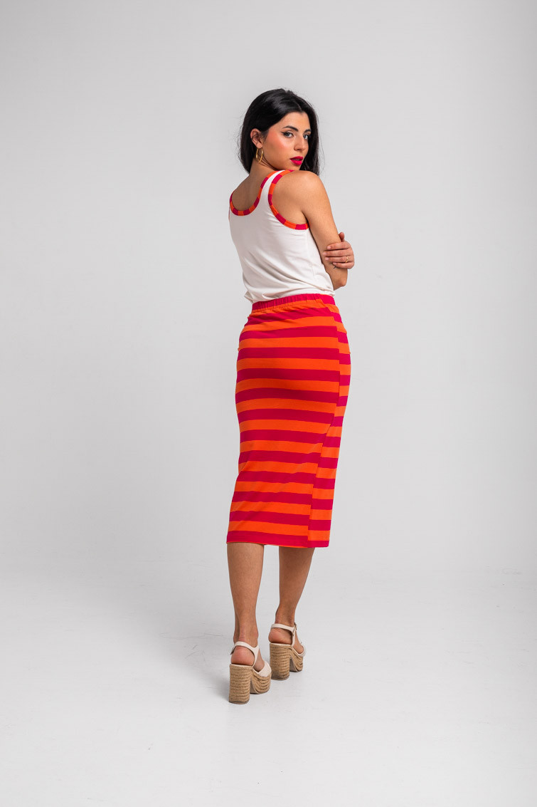 Falda tubo midi elástica de rayas rosas y naranjas - Dolce Far Niente Lolina - Imagen 5