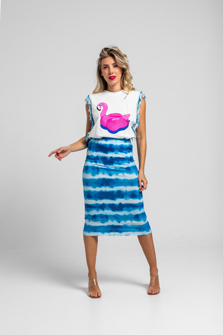 Falda tubo midi elástica tie dye azul - Pool party Lolina